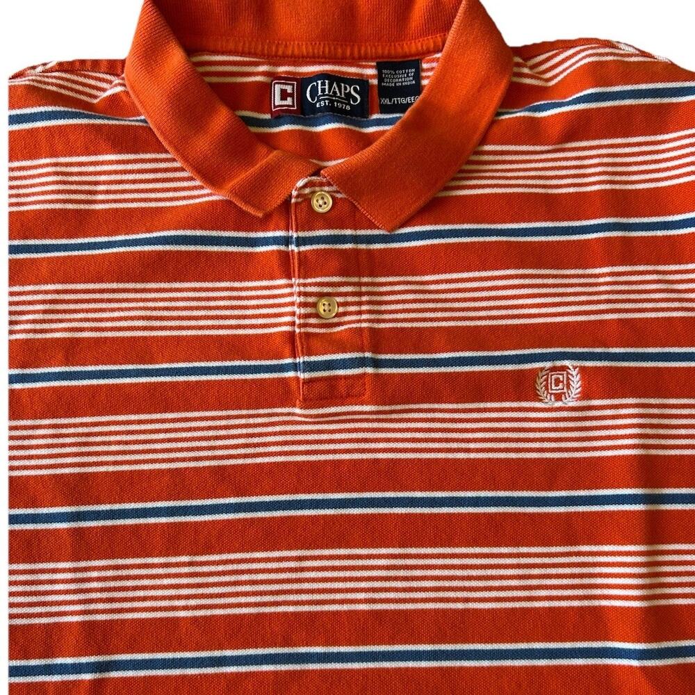 Y2K Mens XXL Striped Polo Orange Blue Coastal Preppy Academia College Golf 2XL